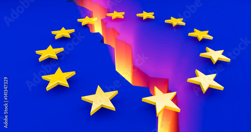 Spaltung Europas, Kulturunterschiede, Europa zerfällt - Europa Flagge mit Riss