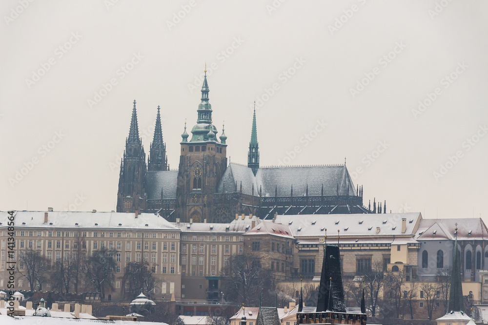 St Vitus Cathedral in Prague covered in snow