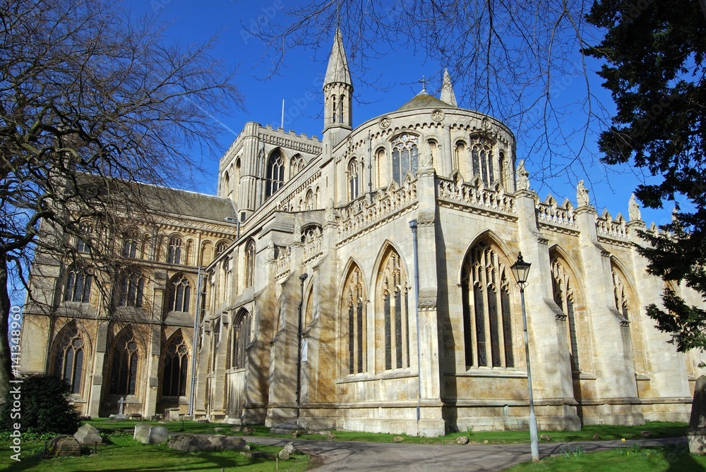 Rear view of Peterborough Cathedral, UK.