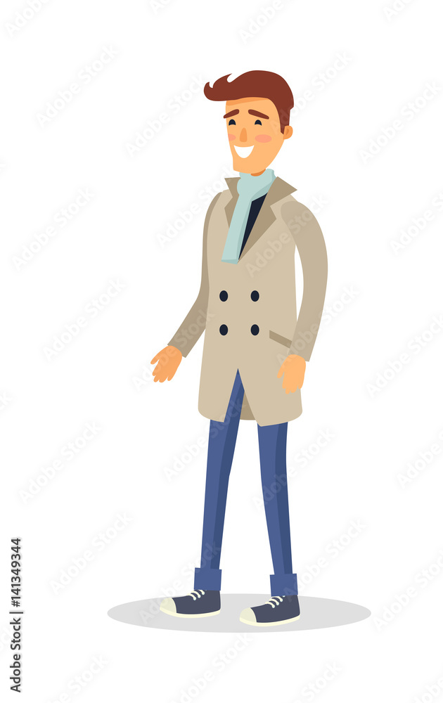 Man in Beige Coat with Smile on Face Isolated Man in Beige Coat with Smile on Face Isolated