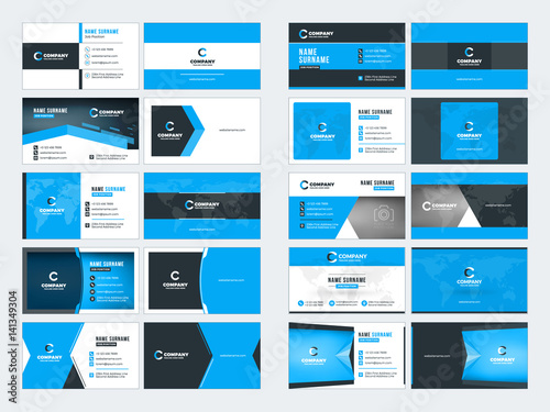 Collection of double-sided business card vector templates. Stationery design vector set