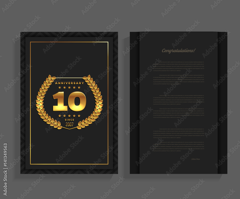 10th anniversary decorated greeting / invitation card template with logo. 10th anniversary decorated greeting / invitation card template with logo.