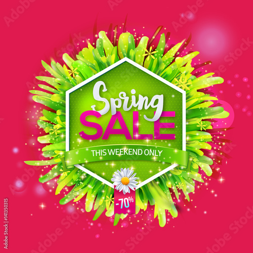 Spring sale label on red background