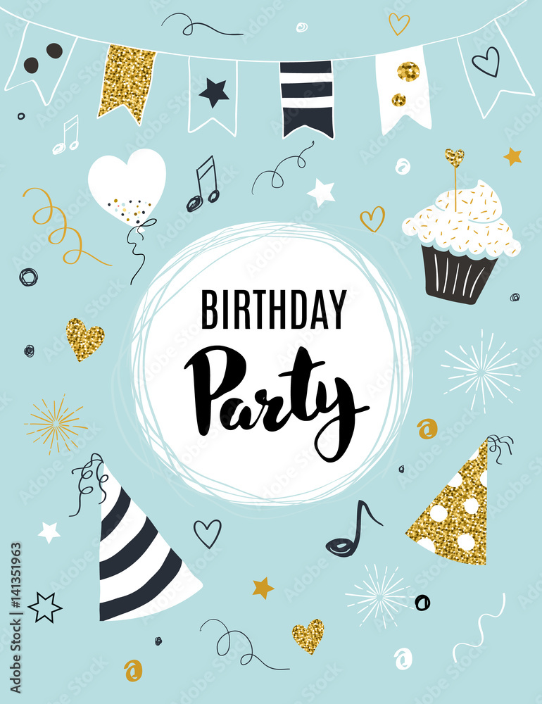 Birthday party invitation template, vector illustration Stock Vector ...