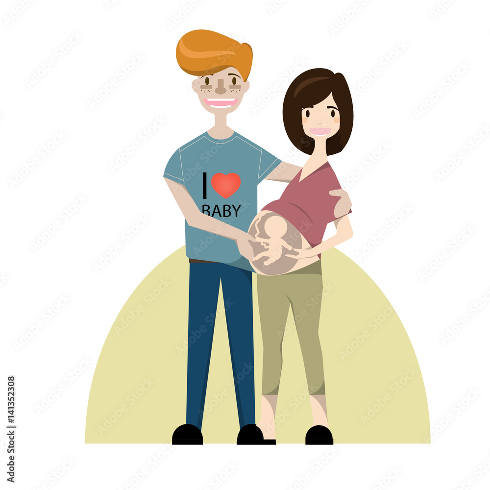 Happy pregnancy concept. Couple pregnant woman and her husband standing together.Vector/Illustration Happy pregnancy concept. Couple pregnant woman and her husband standing together.Vector/Illustration