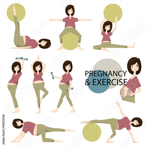 Workout for pregnant set. Yoga training for healthy pregnancy.vector/illustration