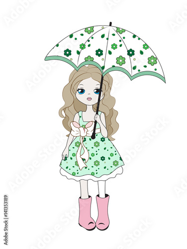 girl with an umbrella and a dog