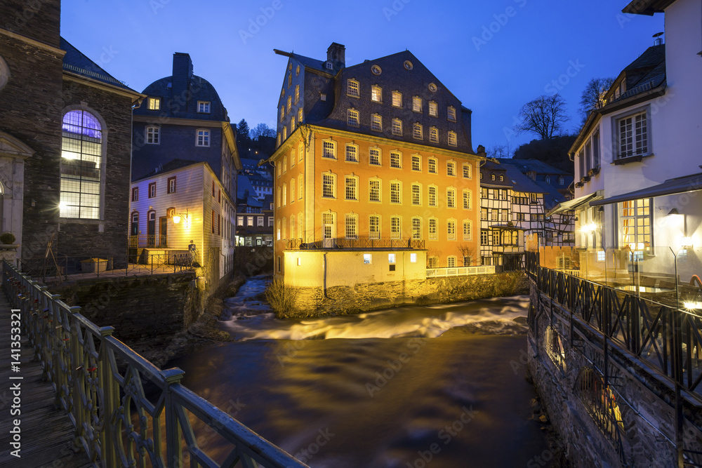 historic city monschau germany in the evening