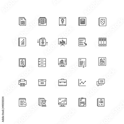 Business Documents Finance Simple Icon Line Vector Set