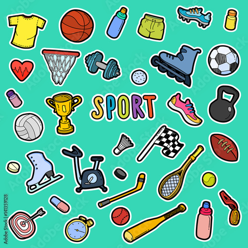 Hand drawn sport doodle set