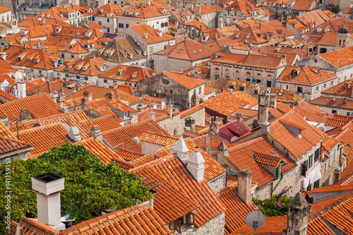 view from the City Walls to the red roofs in the Old town of Dub