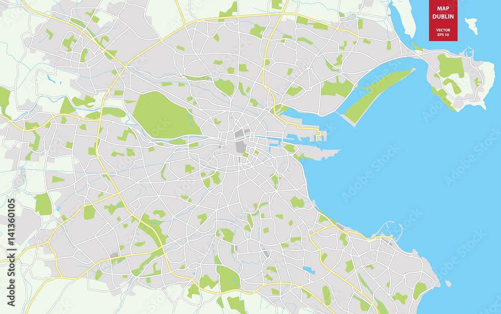 Obraz premium Mapa kolorów wektor Dublin, Irlandia. Plan miasta Dublina