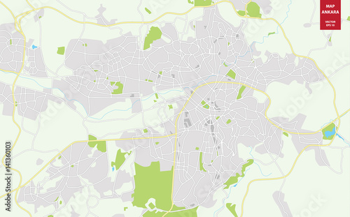 Vector color map of  Ankara  Turkey. City Plan of Ankara