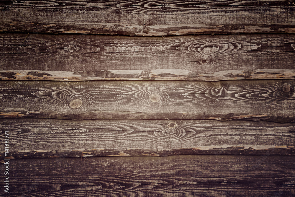 Obraz premium Wooden plank background, dark horizontal boards, wood texture, old table (floor, wall), vintage.