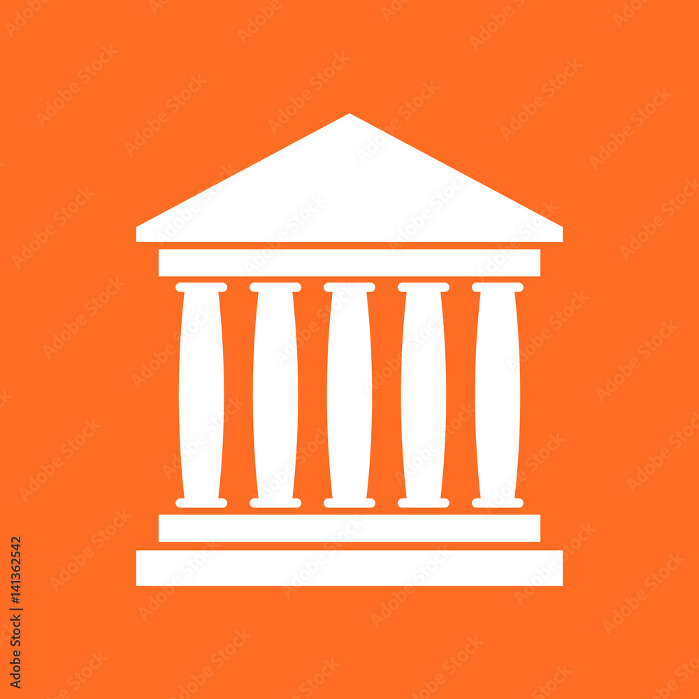 Bank building icon in flat style. Museum vector illustration on orange background. Bank building icon in flat style. Museum vector illustration on orange background.