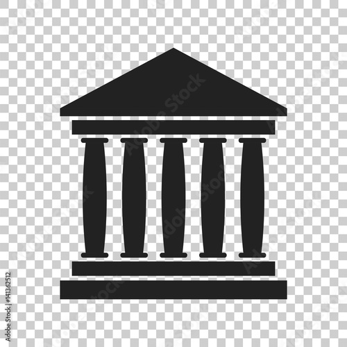 Bank building icon in flat style. Museum vector illustration on isolated background.
