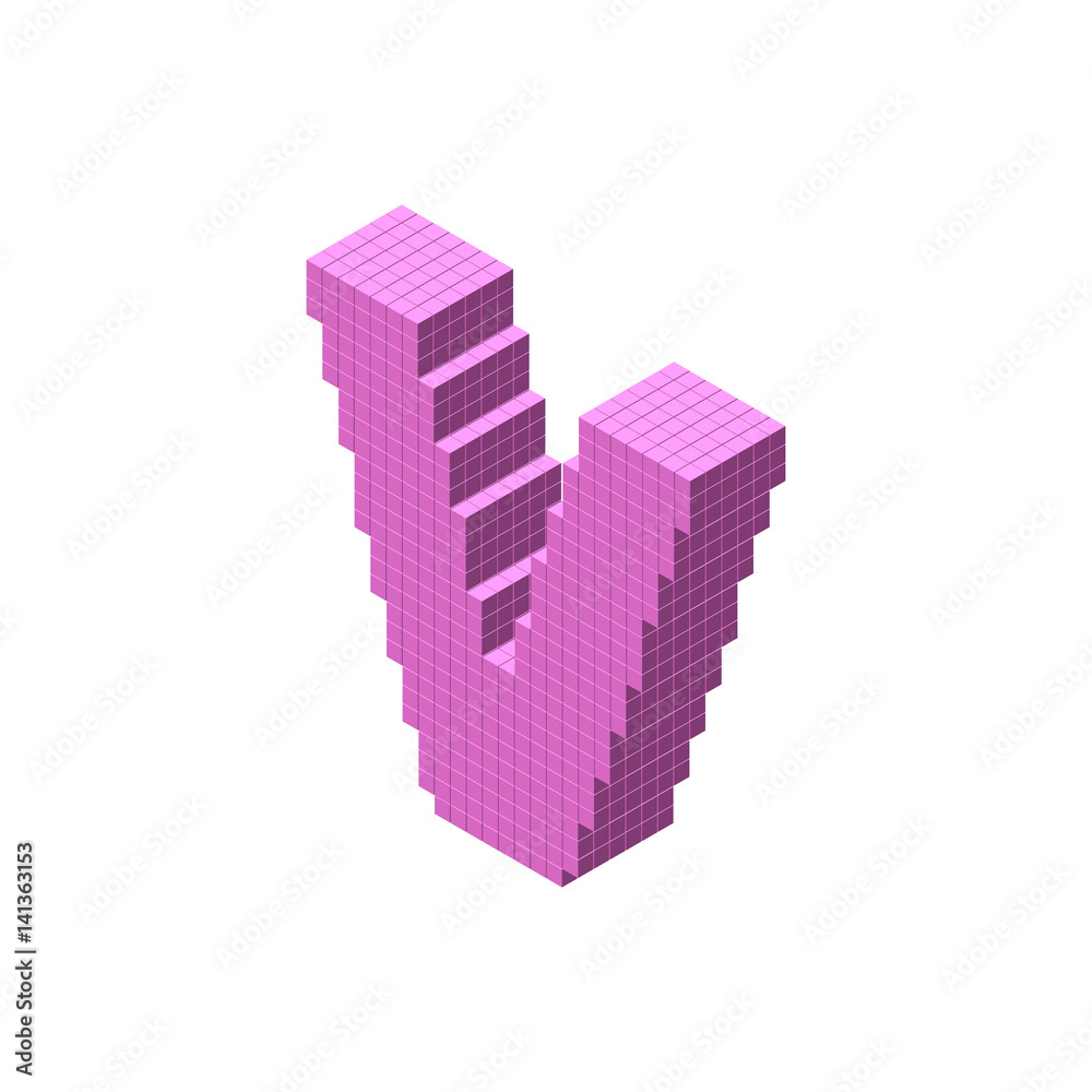 Fototapeta premium 3d pixelated capital letter V. Vector illustration.