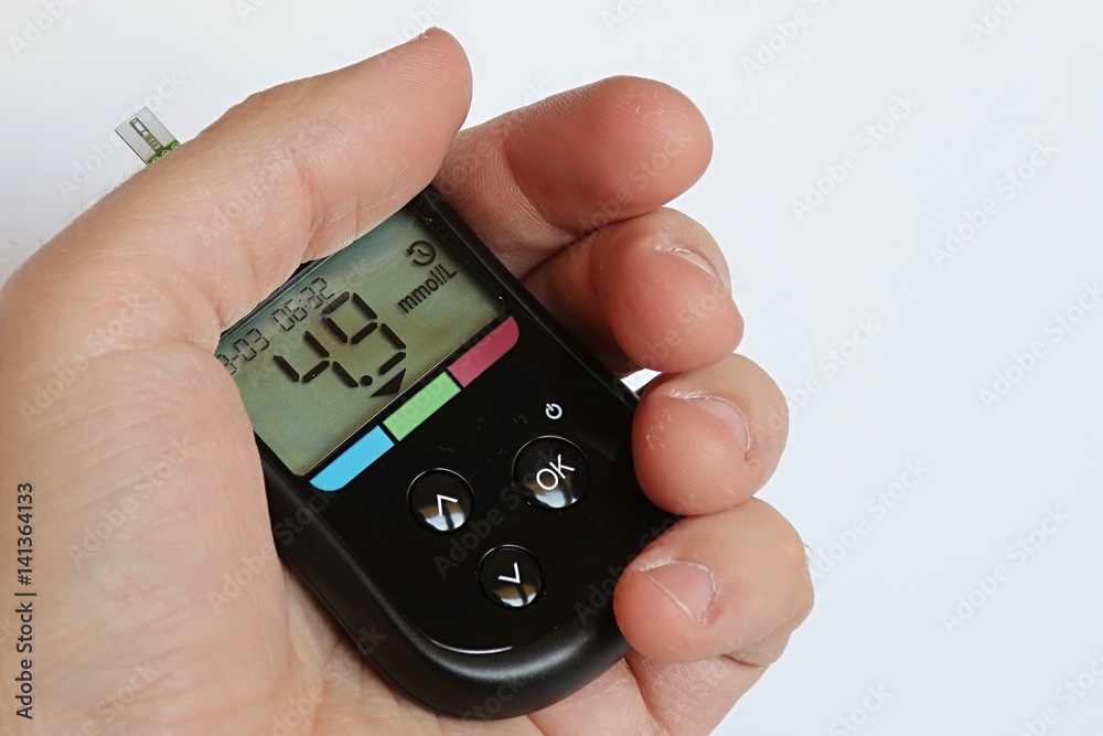 Healthy person preprandial blood glucose value on modern blood glucose meter Healthy person preprandial blood glucose value on modern blood glucose meter
