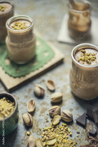 chocolate pudding with pistachios