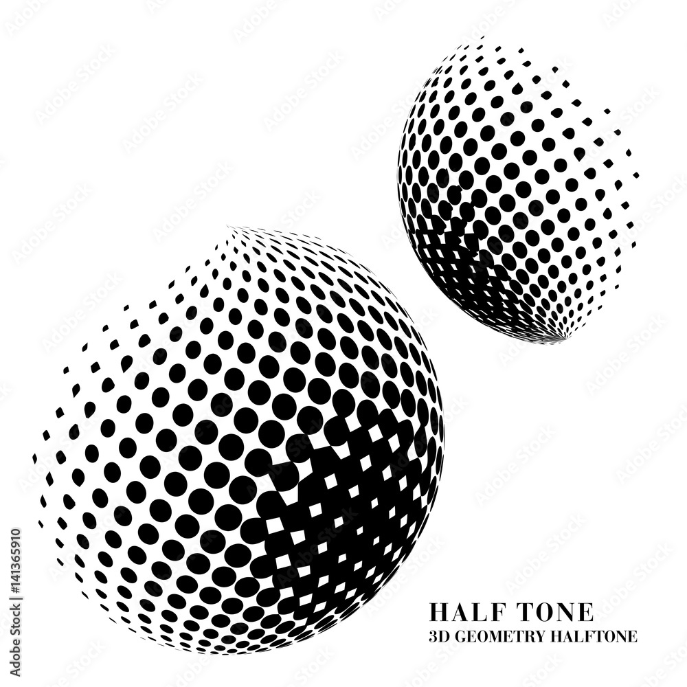 Half tone gradient 3D black geometry round dot sphere ball Half tone gradient 3D black geometry round dot sphere ball