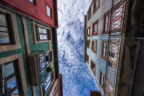 View of residential buildings with Azulejo tiles in Porto, Portugal photo