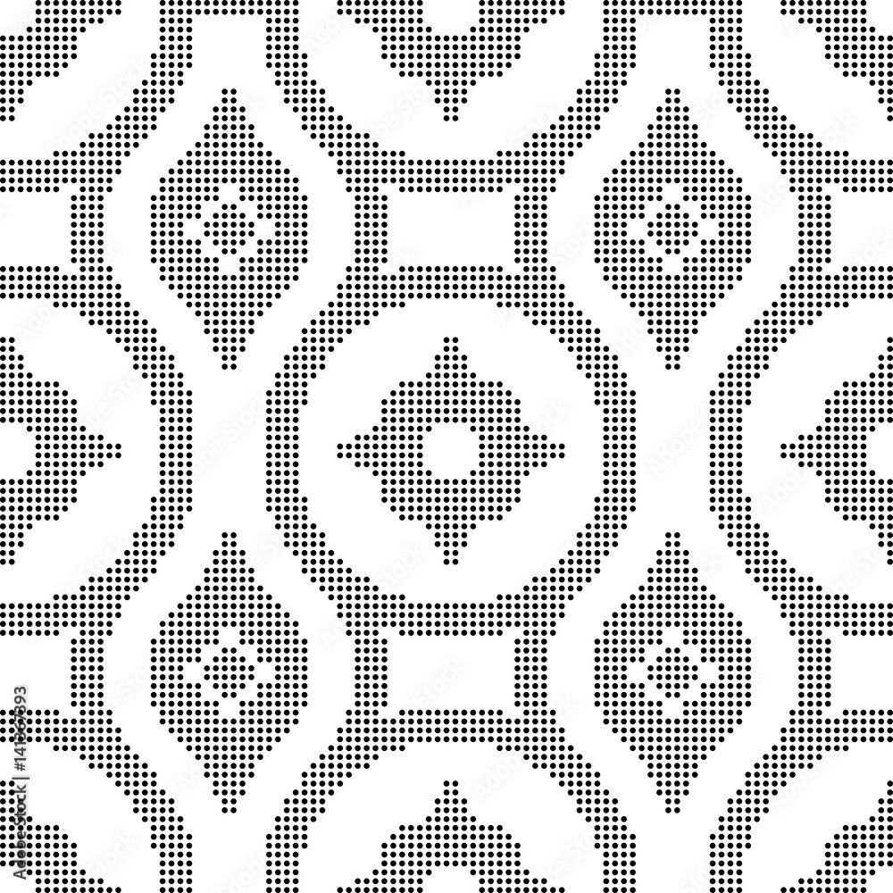 Fototapeta premium Halftone round black seamless background round geometry flower