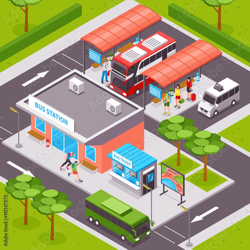 Bus Station Isometric Illustration