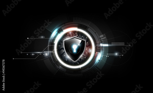 Lock shield with security lock concept and futuristic electronic technology background, transparent vector