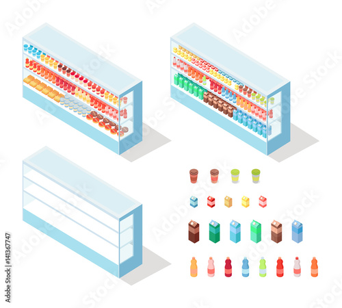 Milky Food in Groceries Showcase Isometric Vector