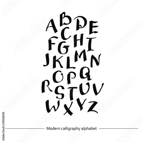 Calligraphic font. Handwritten alphabet in brush style.