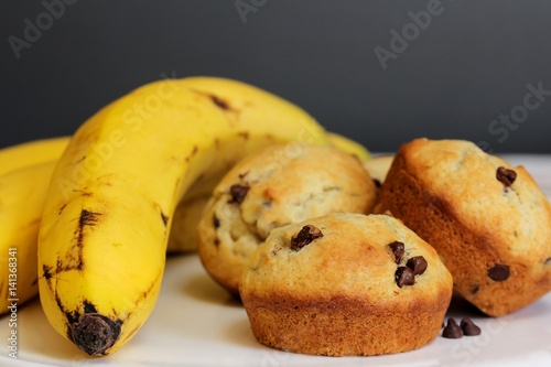 Homemade banana Chocolate chip muffins, selective focus