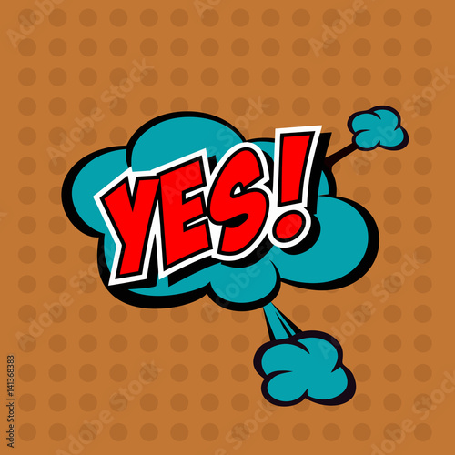llustration Yes! in comic stile, on cloud