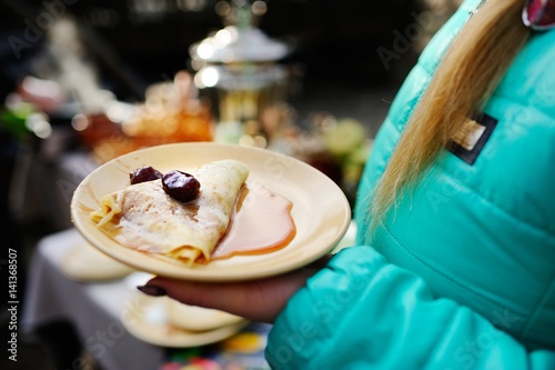 Pancakes with jam on a plate close up. Maslenitsa.Shrovetide © Evgeniy Kalinovskiy
