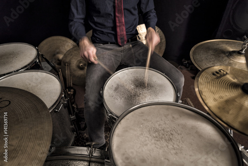Drummer rolling on snare, motion blur