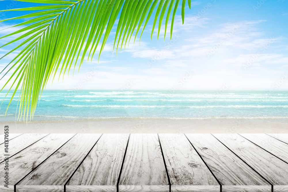old wood table top on blurred beach background. Concept Summer, Beach, Sea, Relax. old wood table top on blurred beach background. Concept Summer, Beach, Sea, Relax.