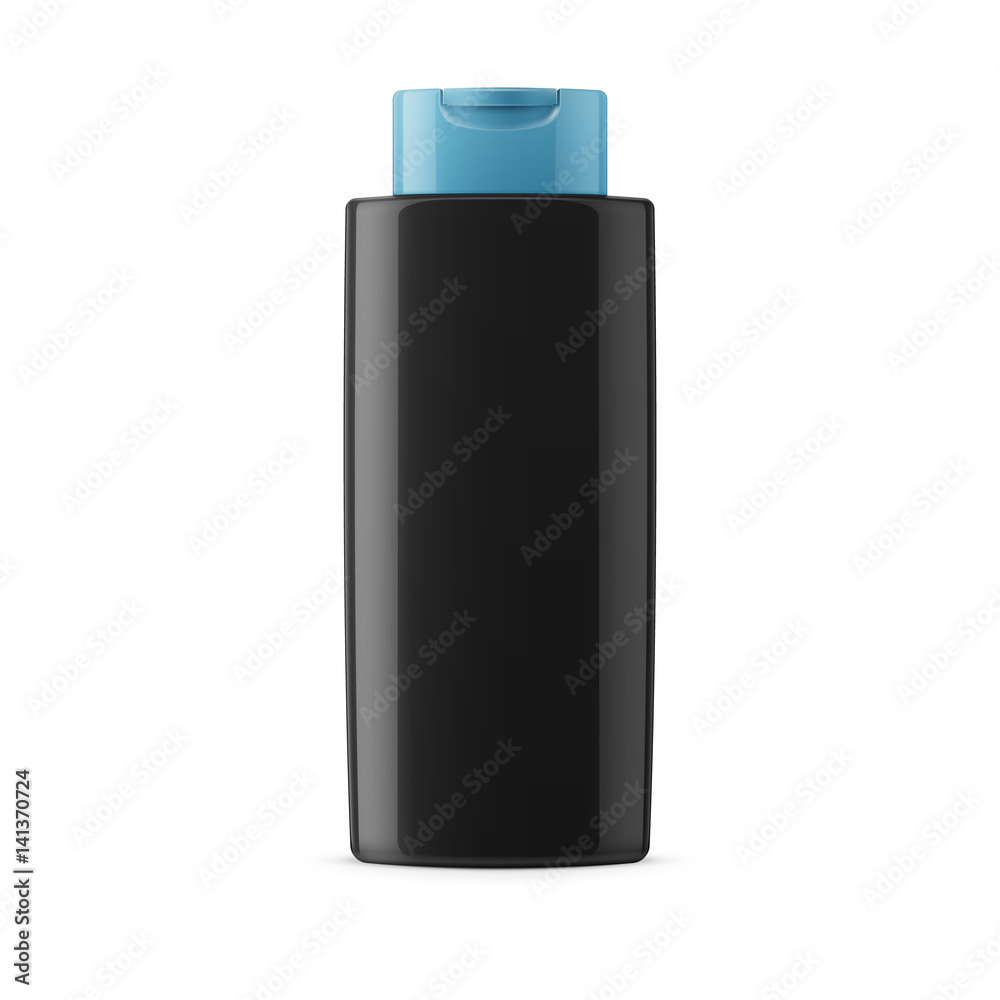 Black glossy shampoo bottle template.