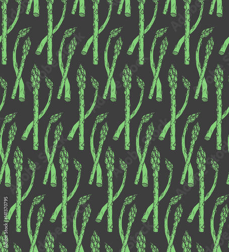 Seamless pattern with sketch style asparagus. Tile vegetarian background