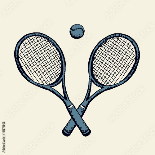 Tennis racket and ball. Vector drawing