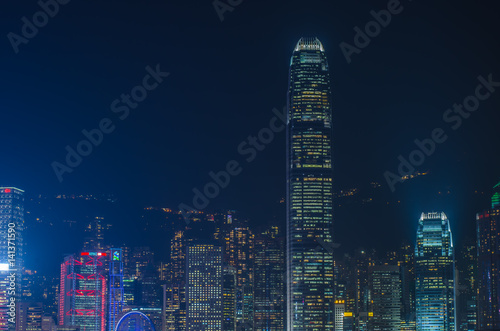 Hong Kong cityscape waterfront over Victoria harbor, to night in Hong Kong, China