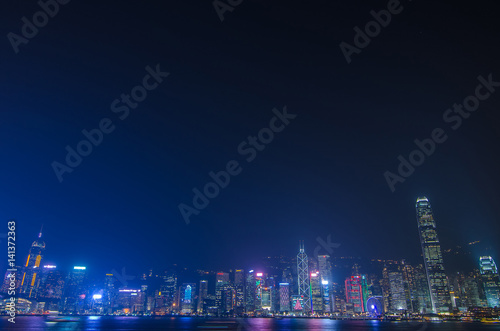 Hong Kong cityscape waterfront over Victoria harbor, to night in Hong Kong, China