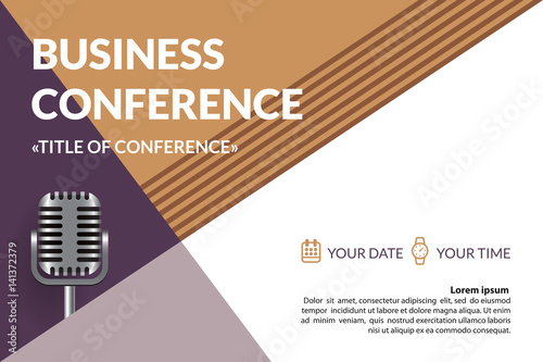 Business conference invitation concept. Colorful simple geometric background. Retro microphone. Template for banner, poster, flyer, magazine page. Vector eps 10.