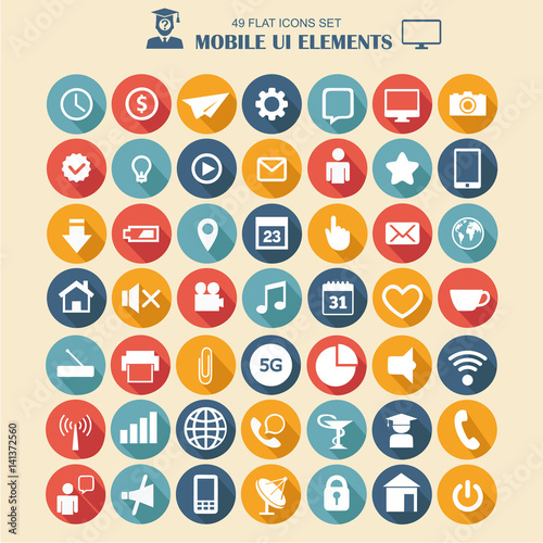 Mobile ui elements, vector set of flat style icons, business technology, mobile phones and tablet pc photo