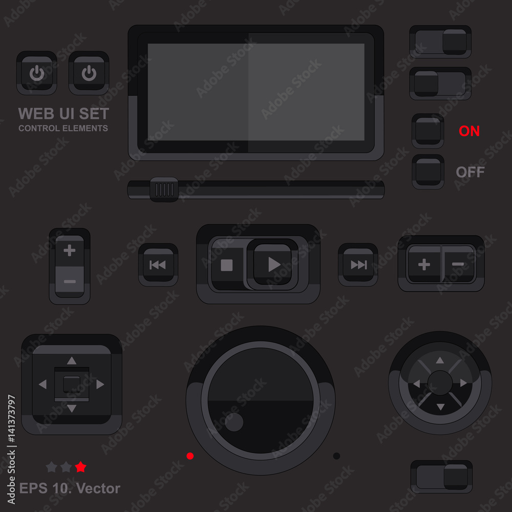 Player interface, design element, vector set, mobile app, smartphone, tablet, web tab, navigation bar