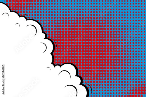Abstract creative concept vector comic pop art style blank, layout template with clouds beams and isolated dots background. For sale banner, empty speech bubble set, illustration halftone book design.