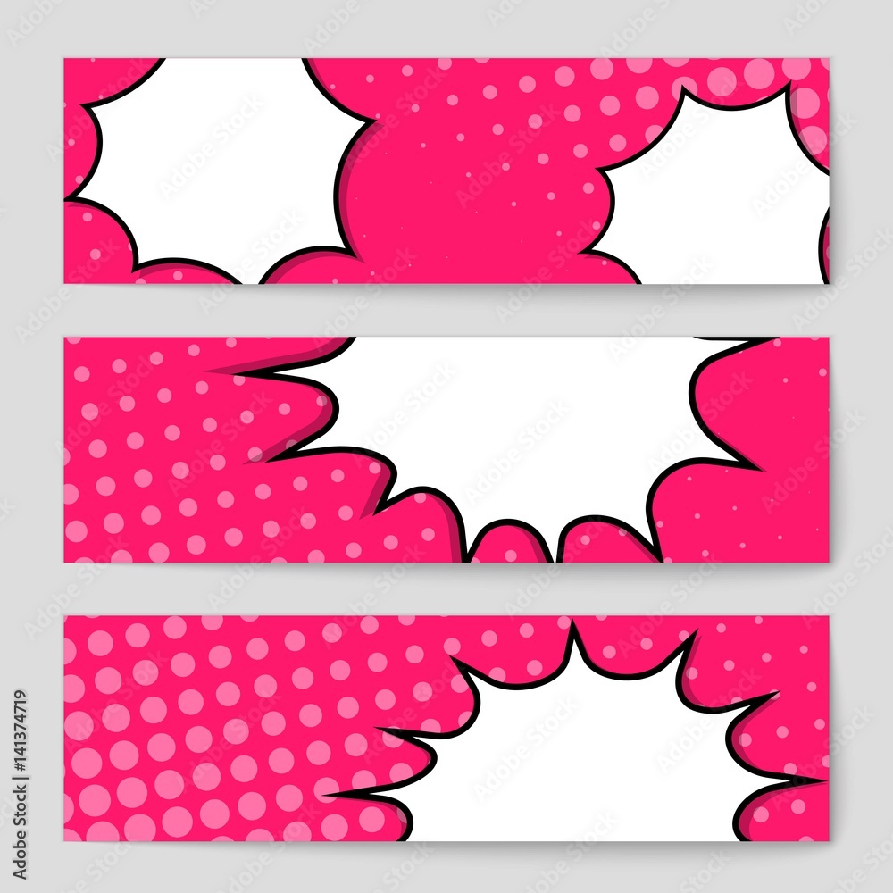 Abstract creative concept vector comic pop art style blank, layout template with clouds beams and isolated dots background. For sale banner, empty speech bubble set, illustration halftone book design. Abstract creative concept vector comic pop art style blank, layout template with clouds beams and isolated dots background. For sale banner, empty speech bubble set, illustration halftone book design.
