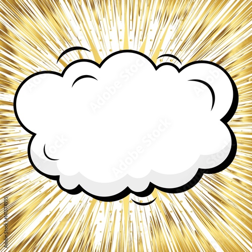 Abstract creative concept vector comic pop art style blank, layout template with clouds beams and isolated dots background. For sale banner, empty speech bubble set, illustration halftone book design.
