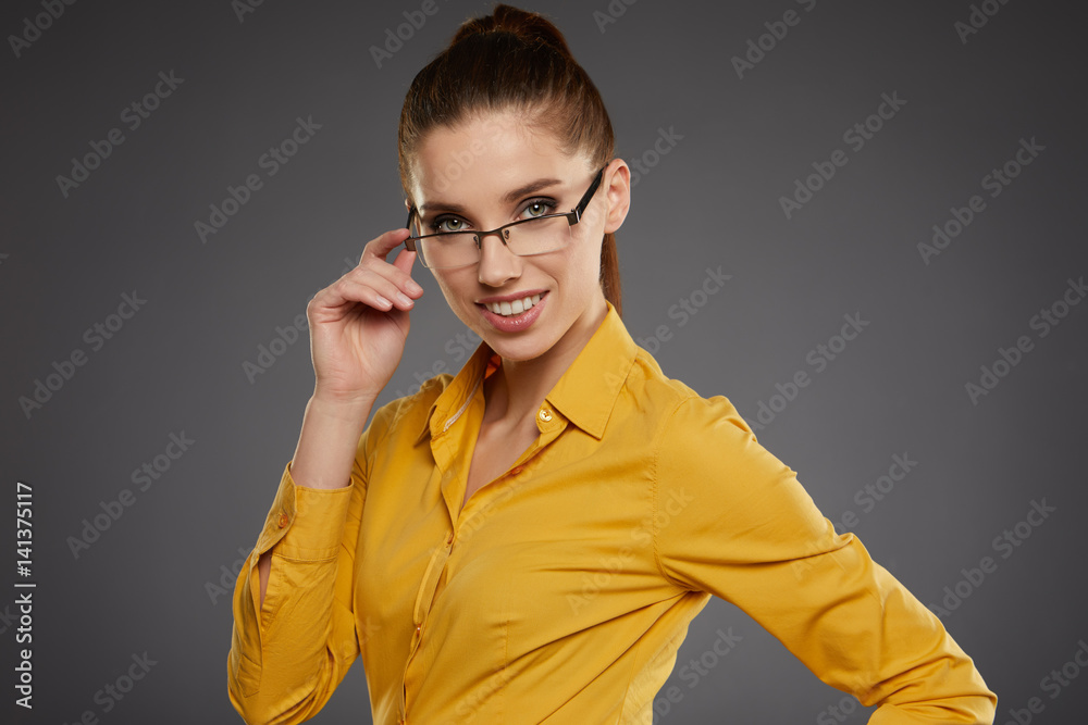 successful business woman. Isolated over grey  background