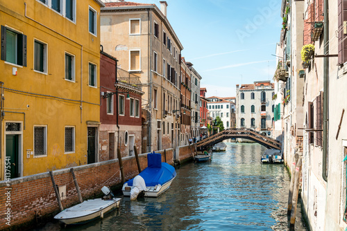 Beautiful view of water street and old buildings in Venice, ITALY