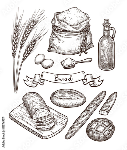 Ingredients and bread set.