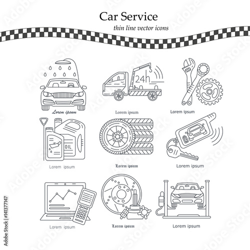 Vector thin line pictogram symbols of car service .